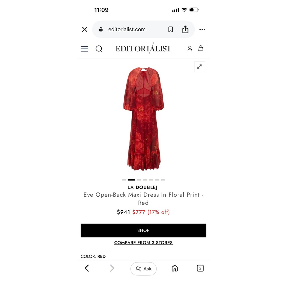 La DoubleJ Eve Open-Back Maxi Dress Red Floral Print Silk Chiffon Made in Italy - Picture 2 of 14